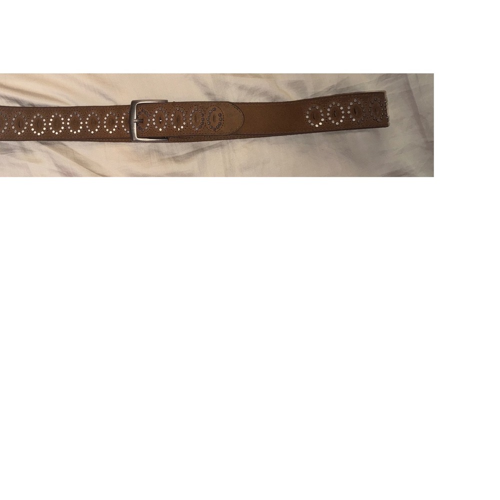 Brown Suede Leather Studded Eyelet Belt Silver Buckle Boho FLAW 1x